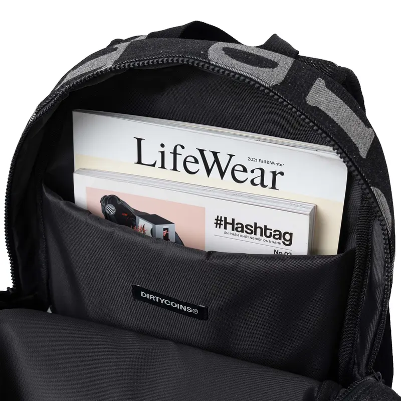 Balo DirtyCoins Letters Monogram Denim Backpack - Black Đeo Vai 7