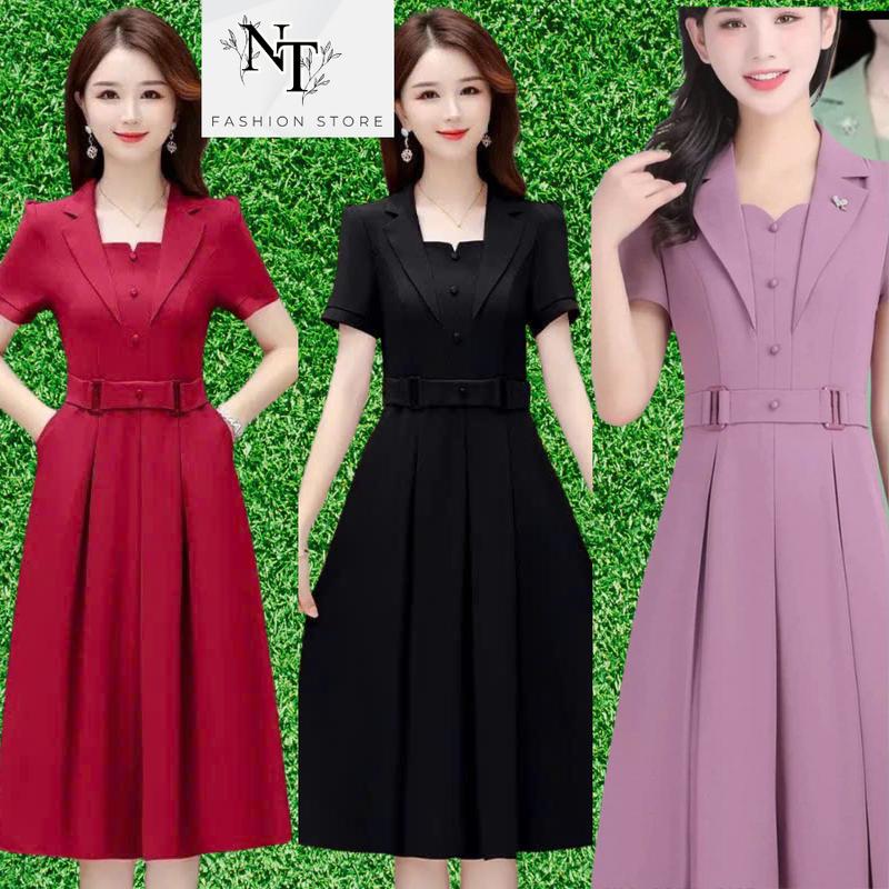 Đầm trung niên cổ vest đầm váy nữ cao cấp cho mẹ VEST