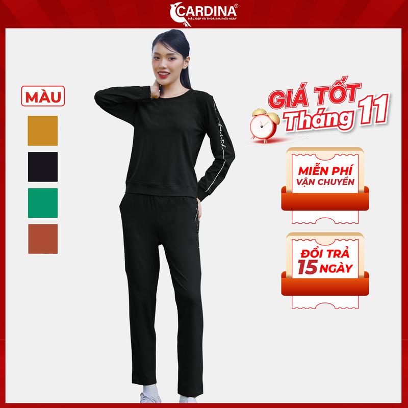 Đồ Bộ Nữ CARDINA Chất Cotton Cao Cấp Quần Dài Áo Dài Tay Kiểu Dáng Thể Thao Năng Động 2BT07 Sport Tập Gym Chạy Bộ Top Tập Thể Dục Cạp Cao 