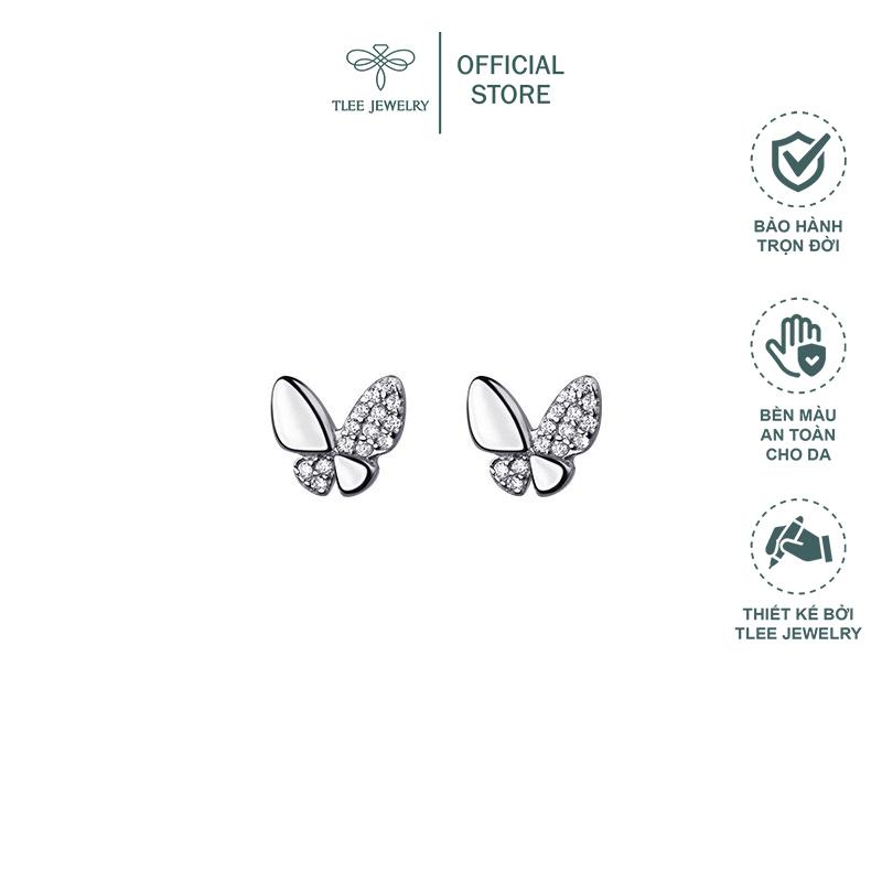 Khuyên tai bạc nữ TLEE hồ điệp nhỏ nạm đá xinh xắn TLEE JEWELRY B0184 5