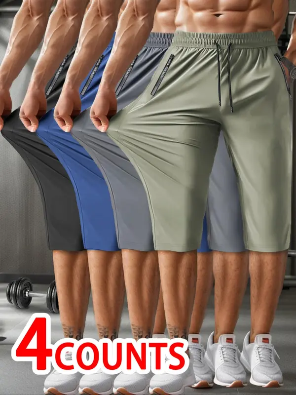 Men's Solid Drawstring Waist Capris Pants, Casual Regular Fit Pocket Track Capris Pants for Summer, Men's Bottoms for Daily Wear, Shorts for Men, Shorts for Summer 4