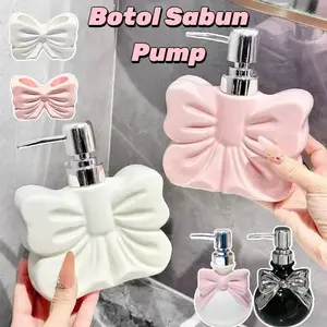 Botol Sabun / Botol Sabun Bentuk Pita / Botol Sabun Pump / Botol Sabun Keramik Dengan Pompa/ Cute Aesthetic Soap Dispenser & Lotion Bottle Stainless