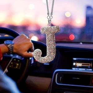 Diseño de Letras con Diamantina, Colgante para Auto, Adorno Colgante Brillante, Amuleto Reflectante de Buena Suerte, Accesorios Duraderos para el Interior del Auto, Accesorio para Auto