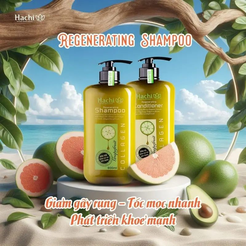 Dầu gội dầu xả hachi thiên nhiên ngăn tóc gãy rụng, hư tổn, gàu dầu.
