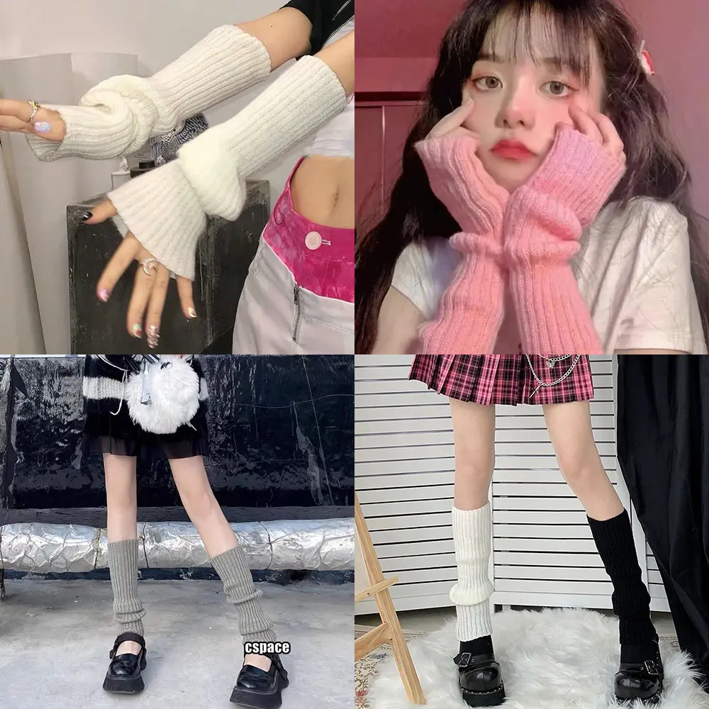 小物 STONE  SOFT GLOVES Y2K Y2K Sweet Fingerless Gloves Arm Warmers Lolita Knitted Leg Gloves