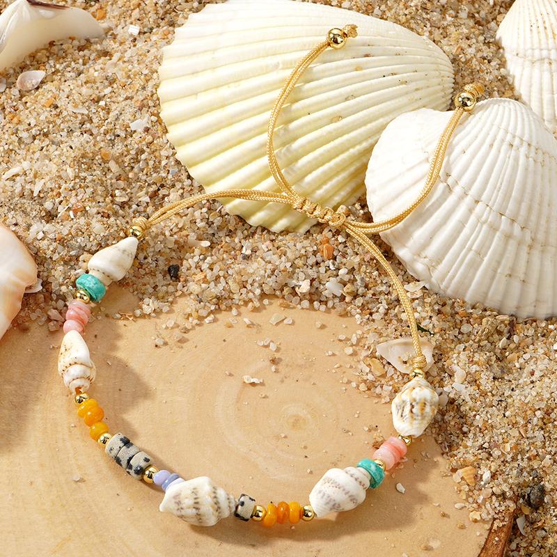Product Introduction of Hot selling new Bohemian copper bead shell/semi precious stone spacer conch bracelet, niche and versatile 6