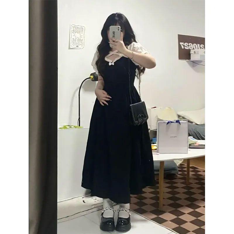 Váy Băng Quấn Nơ, Cỡ Cực Lớn (1,00 Kg-150,00 Kg), Dành Cho Bé Gái Béo, Nữ, Vừa Vặn Ngoại Cỡ, Giặt Được, Đường Khâu Mỏng, Trùm Đầu, Giấu Flab, Trên Đầu Gối