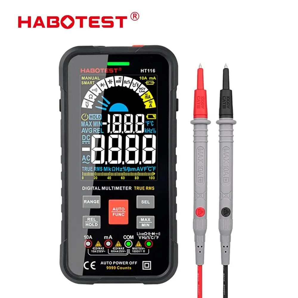 HABOTEST HT116 Digital Multimeter  Auto Range 1000V 10A Tester Meter Ohm Hz Capacitance REL True RMS AC DC DMM Multitester