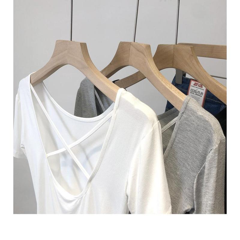 2024 Summer new Korean style slim fit sneaky design cross beauty back short underwear short-sleeved T-shirt top for women 3