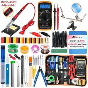 Solder Listrik 60 Watt 220V Suhu Bisa Diatur Paket 15pcs Lengkap Komplit Cepat Panas Alat Solder + Penyedot Timah Aksesoris Solder Station Murah Bisa COD