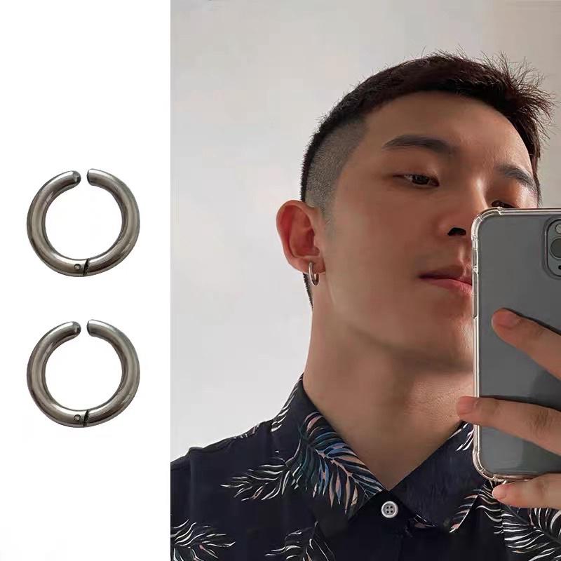Khuyên tròn thép titan không gỉ, thiết kế unisex nam nữ, kẹp tai không xỏ lỗ kiểu dáng basic Titan Women Hoa Tai