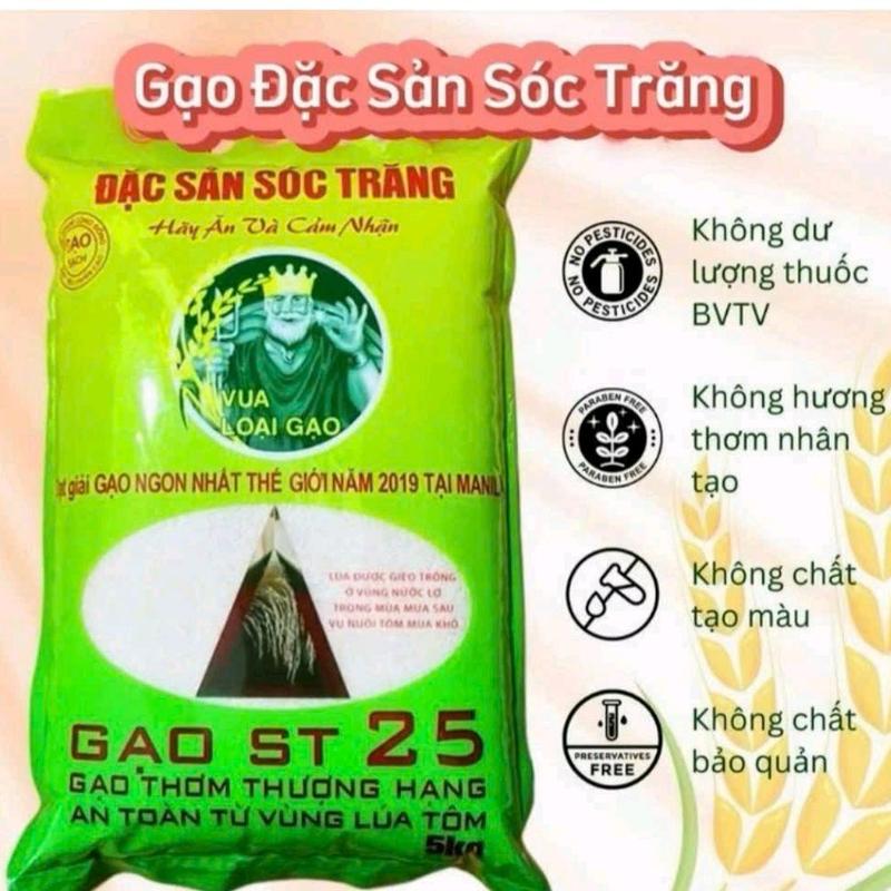 5 kg Gạo ST25 Lúa Tôm cao cấp đặc sản của Sóc Trăng thơm nhiều dẻo săn cơm ,cơm ngon