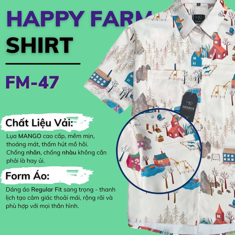 Product Introduction of Áo Sơ mi Nam Hoạ tiết Nông Trại Happy Farm FOMAN tay ngắn vải Lụa, thấm hút, thoáng khí, chống nhăn, chống nhàu (FM47) Menswear 1