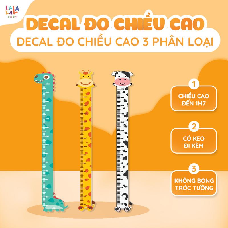 Thước đo chiều cao decal dán tường cho bé Lalala baby thước đo hình con vật đáng yêu 1m7