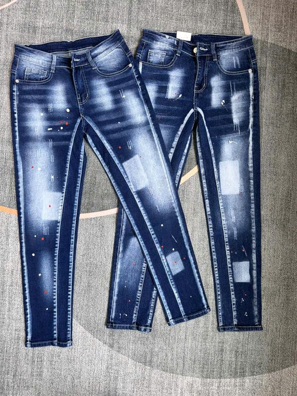 (SIÊU RẺ) QUẦN JEANS XANH NAM DÀI 2 ĐÁY VẨY SƠN TRẮNG ĐỎ  2 BÊN FORM ÔM NHẸ TÔN DÁNG - CHẤT JEANS BÒ DÀY MỀM CO GIÃN TỐT Menswear Pants Denim Có Túi