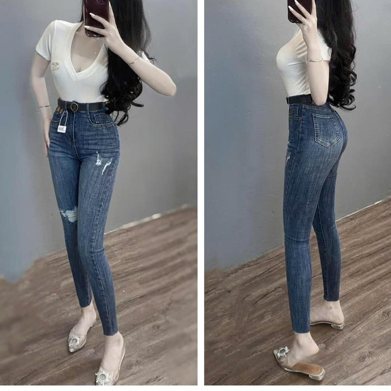 [ Mẫu Mới ] Quần jeans ôm rách lưng cao co dãn, Quần bò skynny hack dáng Nữ Women Nữ Women