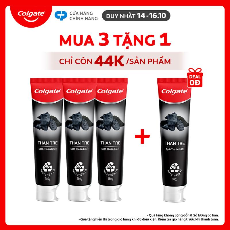 [Duy nhất 14-16.10] Bộ 3 Kem đánh răng Colgate thiên nhiên giúp răng sạch thuần khiết từ Than tre Hàn Quốc 180g/ tuýp