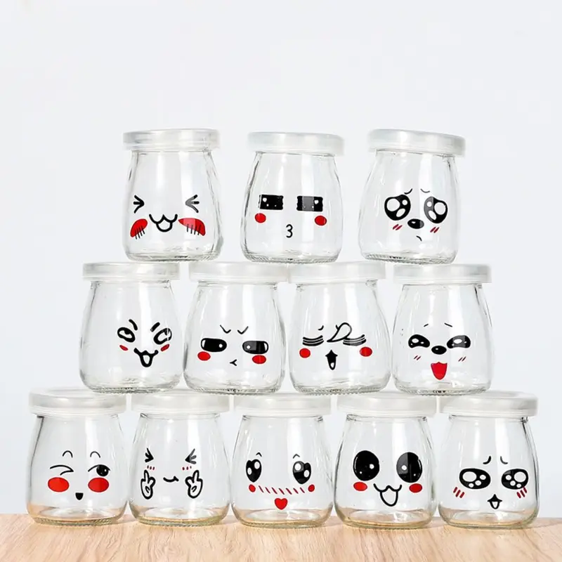 Cốc lưu trữ, Lọ Pudding, Chai điều ước mới, Hộp đựng Sữa Chua chịu nhiệt độ cao, có nắp, Chai Pudding, Thích hợp cho quà tặng đám cưới, thức ăn trẻ em và món tráng miệng. 0