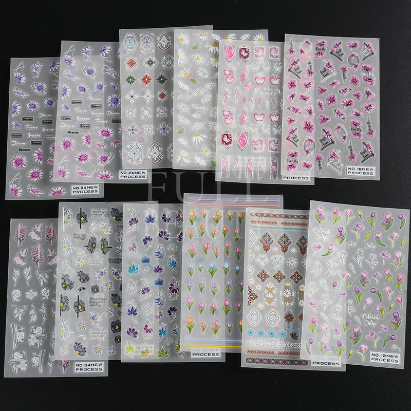 Product Introduction of Miếng Dán Móng Tay, Hoa Oải Hương Và Hoa Màu Tím, Thanh Trượt Bướm, Thiết Kế Hoa Cúc, Hình Học Và Hoa Tulip, Decal Can Chữ Cái, Để Đồ Trang Trí Móng Tay, GLNO 14
