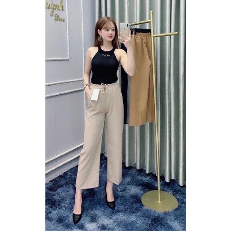 Quần đũi ống xuông cạp chun Nữ Bo Chun - Vải đũi không nhăn nhàu 1