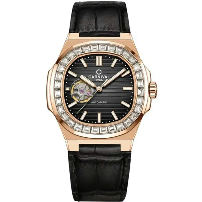Đồng hồ nam Carnival 8128G  automatic lộ tym niềng dá vàng dây da sang trọng [ MPWatch - Bảo hành 5 năm ] 3