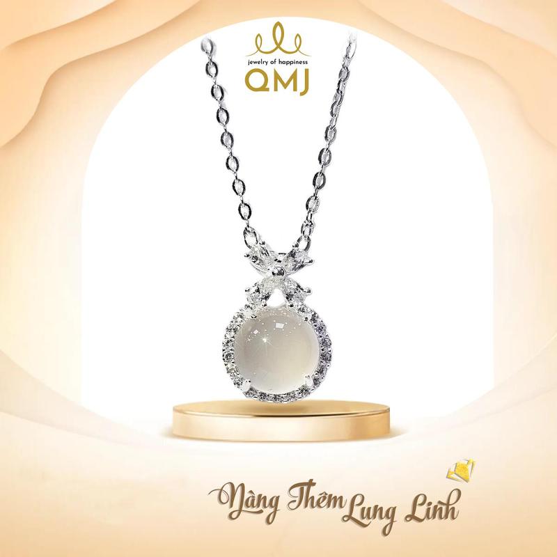 QMJ STORE - Q41 DÂY CHUYỀN BẠCH NGUYỆT QUANG mix CỎ 4 LÁ nạm đá bạc S925 cao cấp thời trang phụ kiện trang sức bạc cao cấp