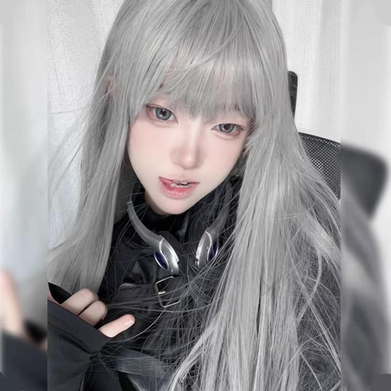 Wig Female Online Influencer Long Straight Hair Daily Gray Lolita Japanese Full-Head Wig JK Vigorous Sweet Cute Hair Cover 0