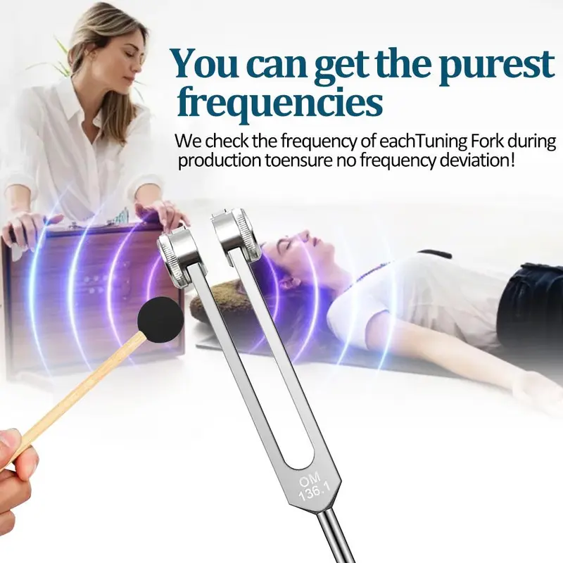 Tuning Forks with Fixed Weights, 1 Set 136.1Hz Tuning Fork with Bag & Hammer & Cleaning Cloth & Accessories, Percussion Instruments for Sound Healing 7