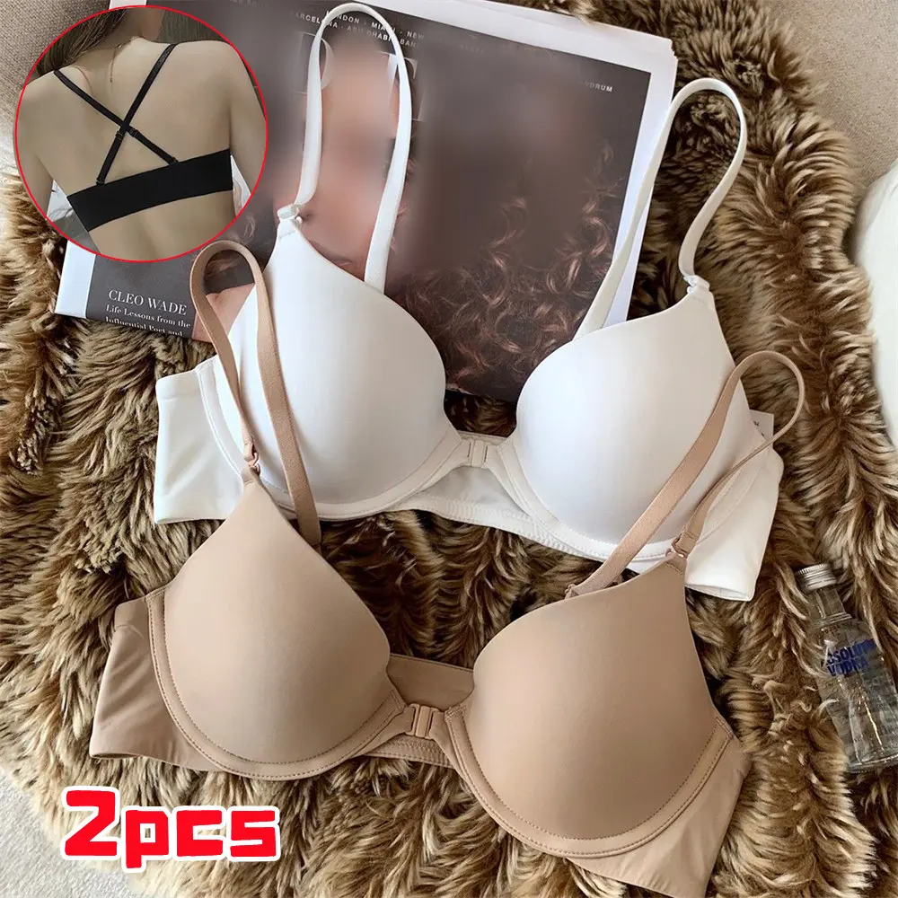 2PCS Front Buckle Bra With Removable Shoulder Strap Push Up  Plus Size Underwear Beautiful Back Seamless Bra For Women