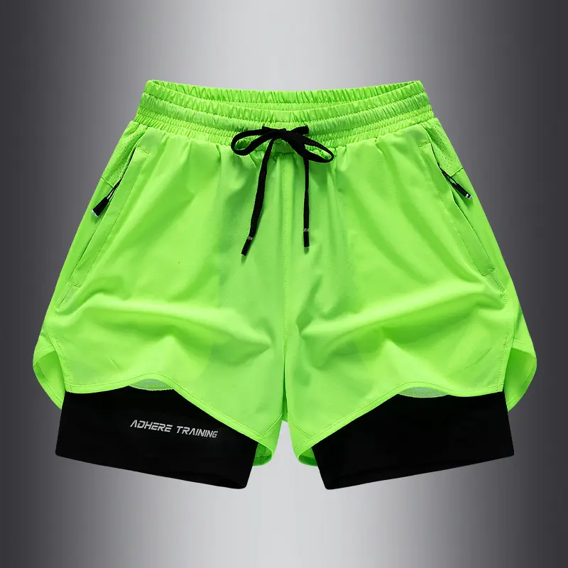 Men's quick-dry sports shorts, unisex 2023 summer elastic breathable three-point shorts, fitness training running pants with zipper