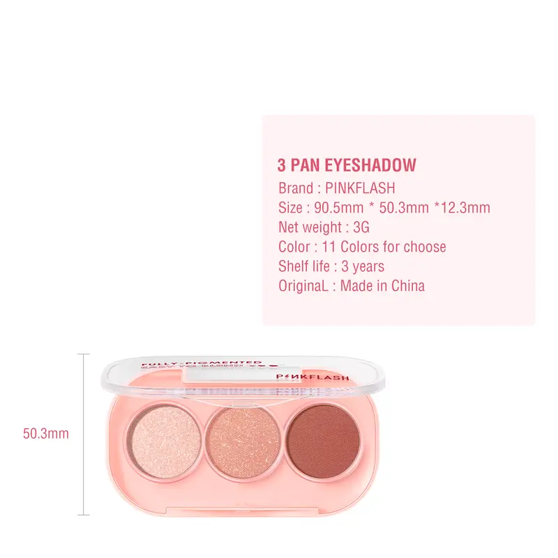 PINKFLASH 3 Shades Eyeshadow Palette Giltter High Pigment Easy To Blend Lasting 11 Eye  Colors E23 Waterproof 8