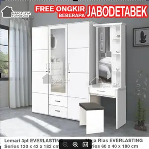 Set Lemari Pakaian + Meja Rias Minimalis 3 Pintu Baju Kaca Cermin