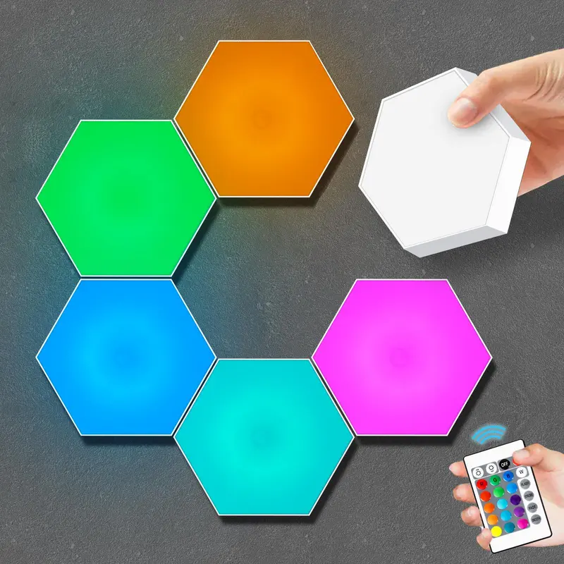 LED RGB Hexagon Wall Light, 6 Counts USB Powered Wall Light with 18 Colors, Wall Lamp with Battery Powered Remote Control (Battery Not Included) 0