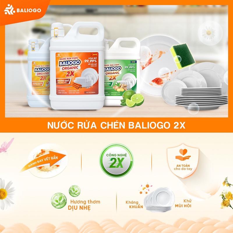 Nước rửa chén Baliogo oganic hương Cam quế gừng 1,6L