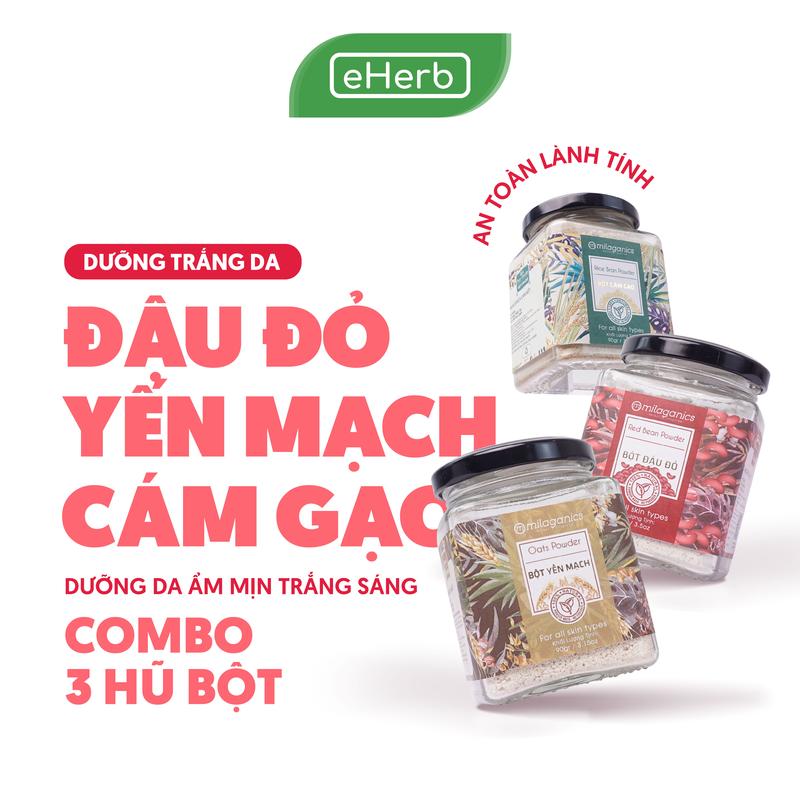 Combo 3 Hũ Bột Đắp Mặt Trắng Da Thiên Nhiên MILAGANICS - Mặt Nạ Bột Ủ Body Hỗ Trợ Dưỡng Trắng Da EHERB - Mask Đắp Mặt Dành Cho Da Mụn Lành Tính - Bột Đậu Đỏ Hỗ Trợ Dưỡng Da Trắng Mịn - Mặt Nạ Dưỡng Ẩm Chăm Sóc Da Nữ Skincare Làm Đẹp Da Mỹ Phẩm Women