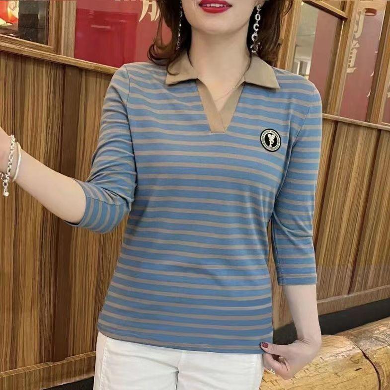 Áo thun nữ cổ bẻ dài tay cho mẹ chất lượng 100%, áo polo mới mùa xuân cho nữ, áo thể thao hàng ngày trung niên cỡ lớn. 3