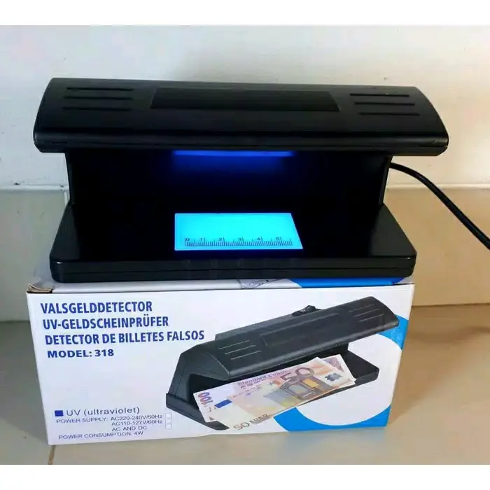 MONEY DETECTOR MODEL 318 BIRU LAMPU UV DETEKSI UANG PALSU PENGECEK SEMUA UANG KERTAS