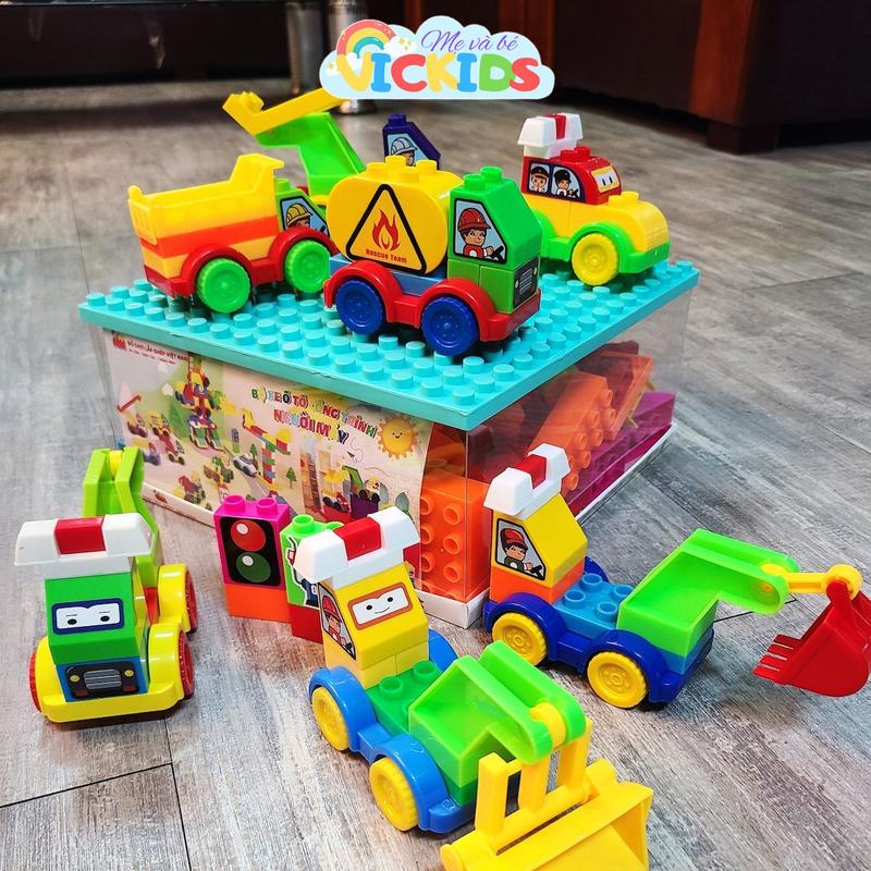 Bộ Lắp Ghép Xe Công Trình, Hộp Quà Lắp Ráp Người Máy, Kèm Đế Cho Bé Thoả Sức Sáng Tạo Đồ Chơi Toy Sticker