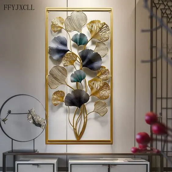 Walldecor Berkah Hiasan Dinding Big Size 120x60 Frame Metal Gold Daun Bunga Leaf Gingko Wall Dekor
