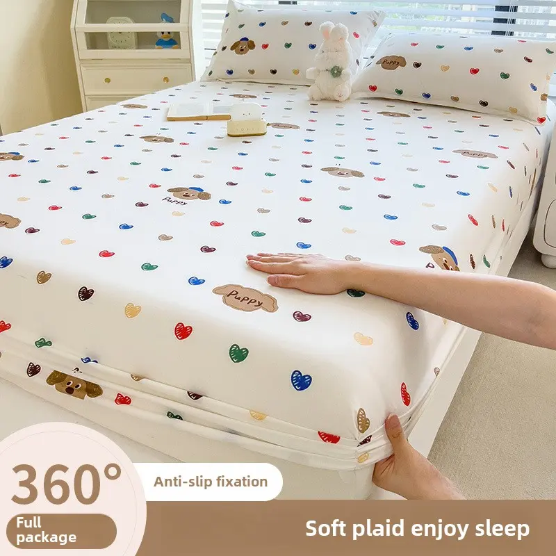 Summer Printing Fitted Sheet, All-Inclusive Non-Slip Machine Washable Bed Sheet Mattress Dustproof Protective Cover machine wash green sheets & pillowcases