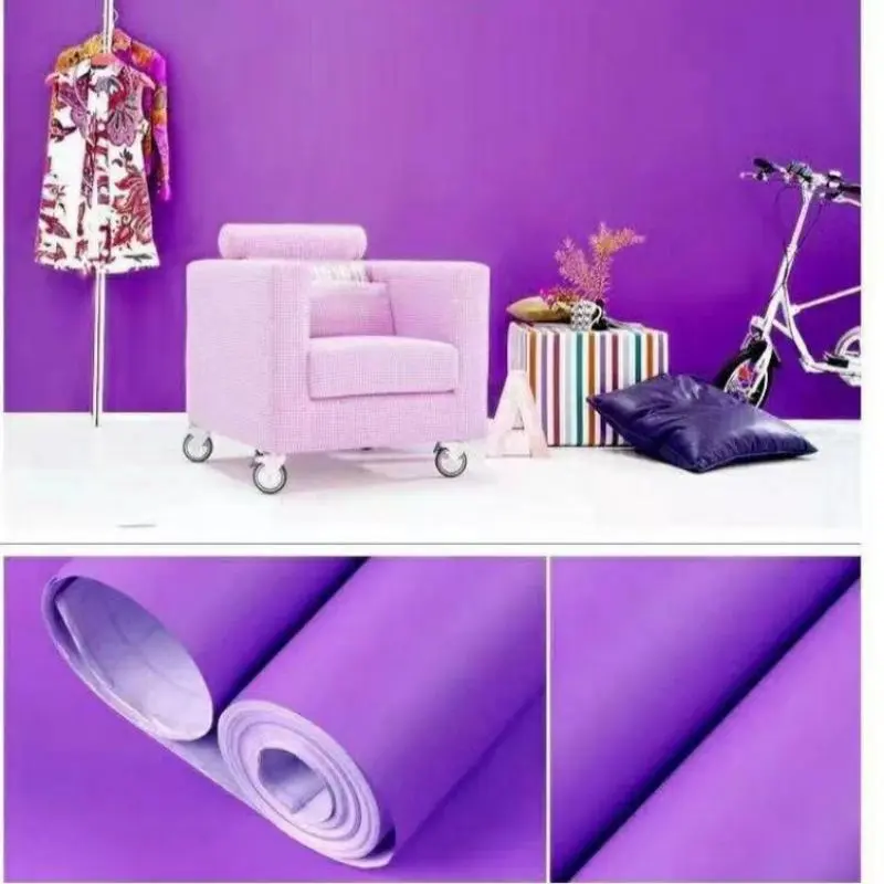 Wallpaper Dinding Ungu Polos Bertekstur Salur Daun Mewah Elegan Modern Kekinian Terbaru Kertas Pvc 1