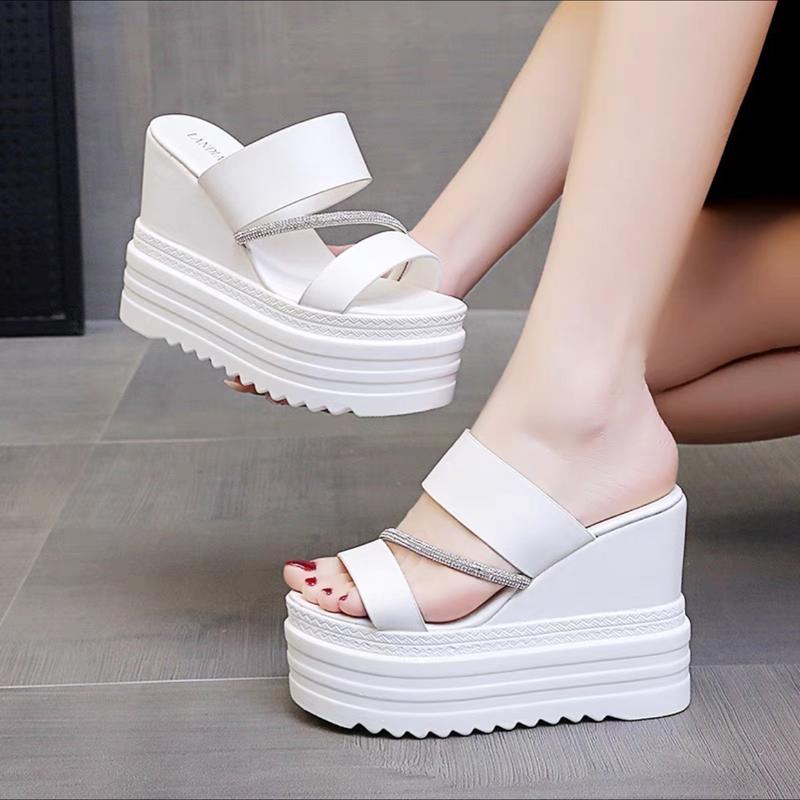 From nhỏ Dép Nữ Đế Xuồng Cao 12Cm - 2-Quai Da Thiết Kế Phối Dây Soàn Cao Cấp- Đế Dép PU Đúc Siêu Nhẹ Đầm Chân Dễ Mang