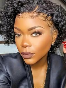 13x1 Lace Front Short Curly Human Hair Wigs for Women, Gorgeous Fluffy Wigs with Baby Hair, Human Hair Lace Front Wigs for Party, Daily Use