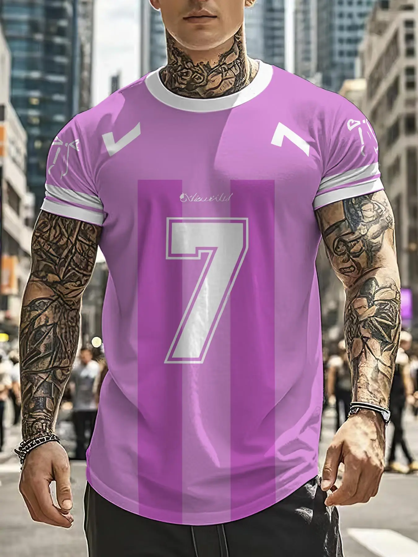 Men's Letter & Striped Print Short Sleeve Tee, Regular Fit Casual Fashion T-shirt for Summer, Men's Top for Daily Wear