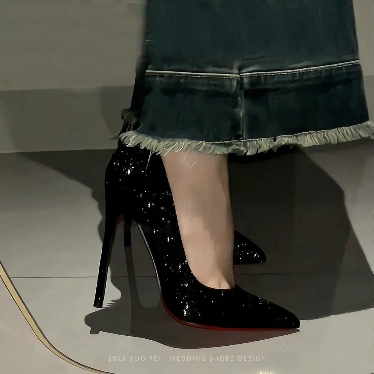 New Black and Red Background High Heels 2024 New Adult Lady like Woman Style Stiletto Heel Outer Wear Pumps Long Standing Not Tired Feet Work Shoes