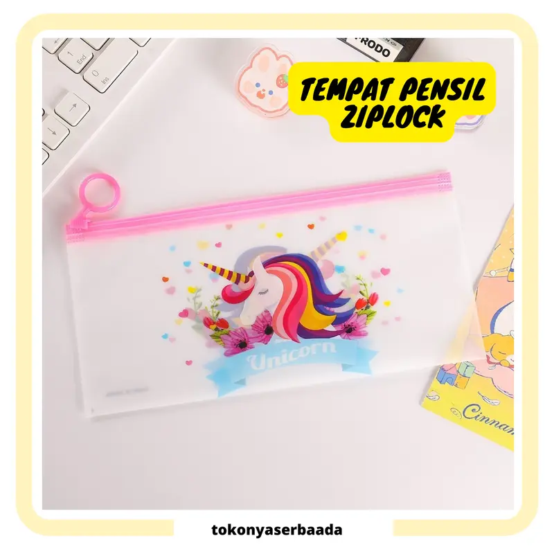 TSA Tempat Pensil Pulpen Pouch Transparan Ziplock Karakter Serbaguna Penyimpanan Kosmetik Pouch Zipper Pencil Case 0