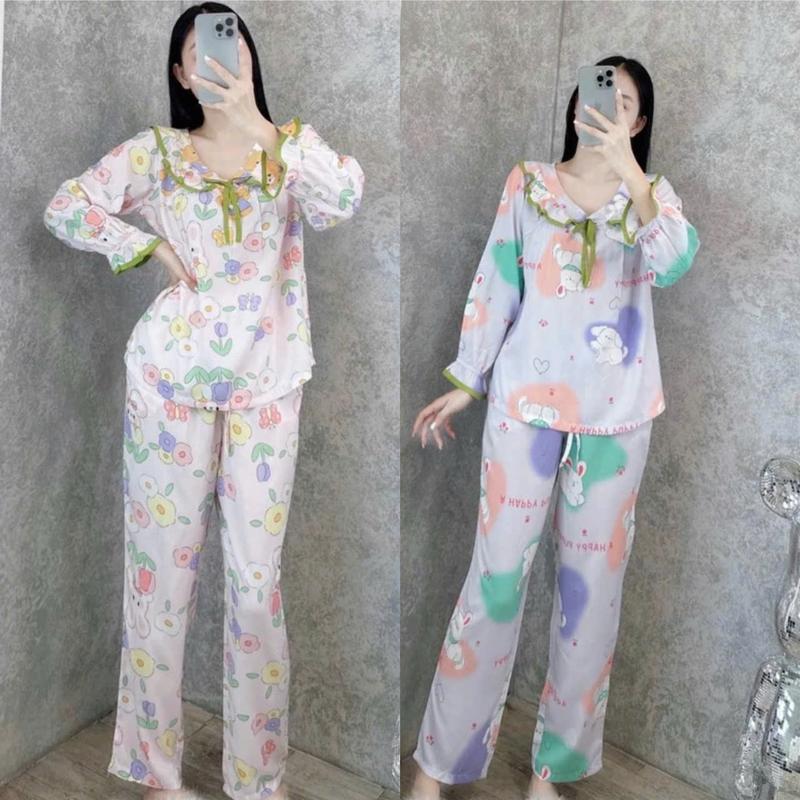 TLD240 Set đồ nữ đẹp, set đồ nữ mùa đông, Đồ bộ nữ mặc nhà áo tay dài quần 9 tấc phối bèo dễ thương, có size Nhung Nữ Top Women set đồ set dothudong set botieuthu Voi