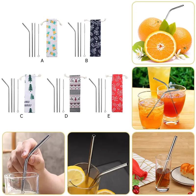 Dụng Cụ Uống Nước Bằng Thép Không Gỉ Có Thể Tái Sử Dụng, Bộ 5 Cái, Bao Gồm Ống Hút Và Bàn Chải Làm Sạch, Thích Hợp Cho Cà Phê, Tee 1