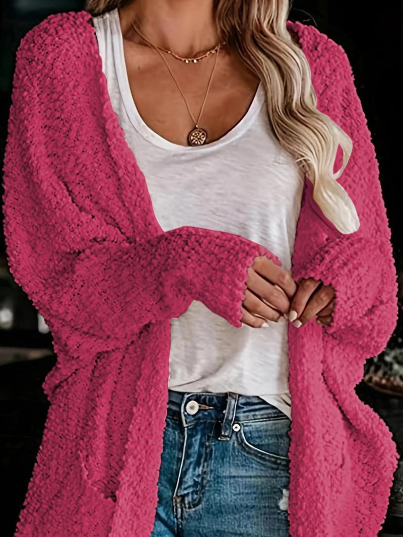 Product Introduction of Women's Solid Pocket Batwing Sleeve Cardigan, Casual Long Sleeve Open Front Outerwear for Daily Wear, Ladies Clothes for All Seasons 6