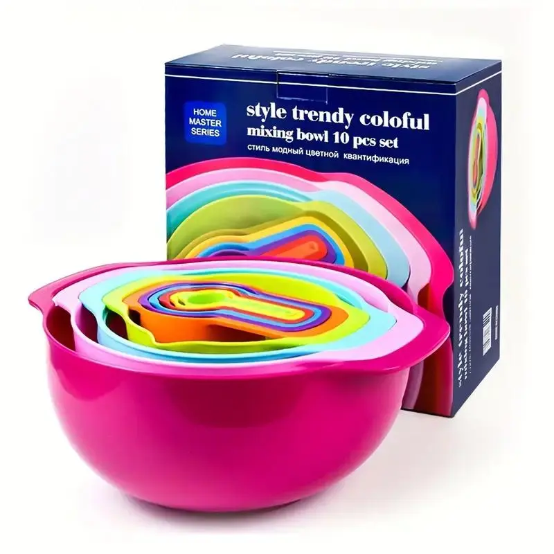 Rainbow Color Baking Measuring Cup & Spoon Set, 10pcs/set Multifunctional Mixing Bowl, Kitchen Supplies,   Vegetable Washing Plate 4